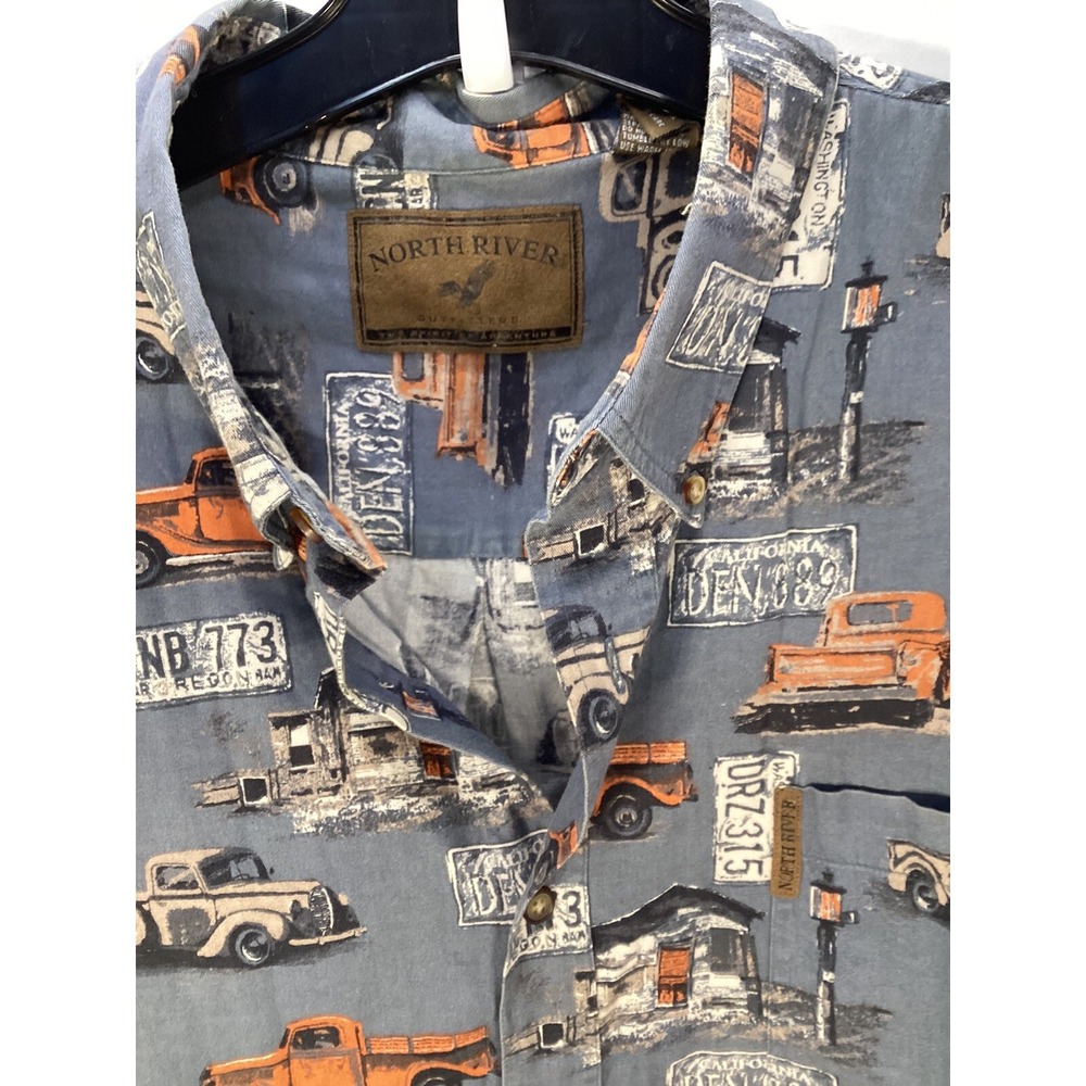North River Outfitters Mens 4X BLUE LS Classic Pickup Trucks Shirt ButtonUp